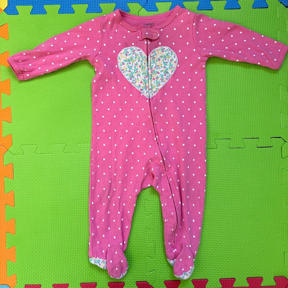 Carter’s Zipper Onesie 3-6 M BabyGirl Pink Heart 🩷